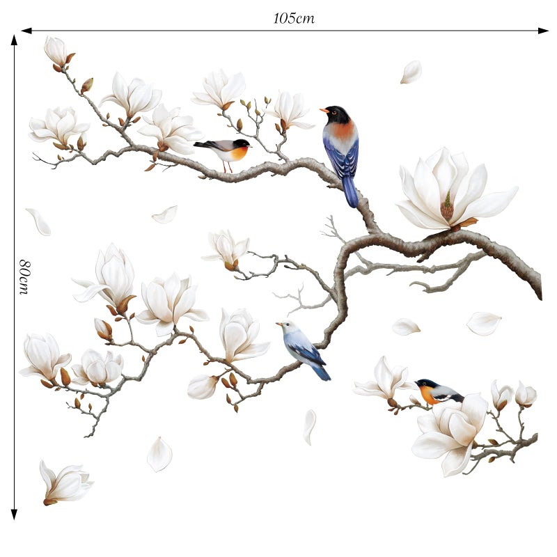 SHUCHING White Magnolia Tree Wall Decals Peel and Stick, Trees Flowers Wall Decor Stickers, White Branches Corner Wall Art(Right) - Image 4