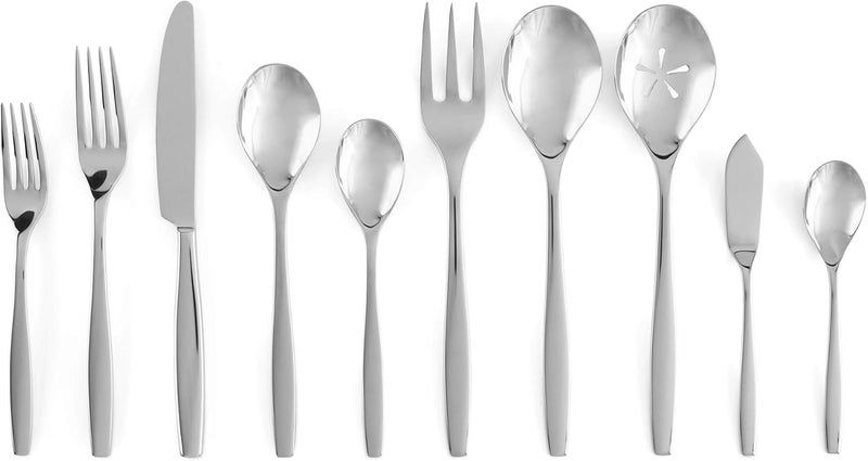 nambe Aidan Flatware Set 45Pc Set 1810 Mirror Stainless Steel Silverware Cutlery Set Designed for Home Kitchens or Restaurants Service for 8 and a 3pc Hostess Utensil Set Dishwasher Safe - Image 1