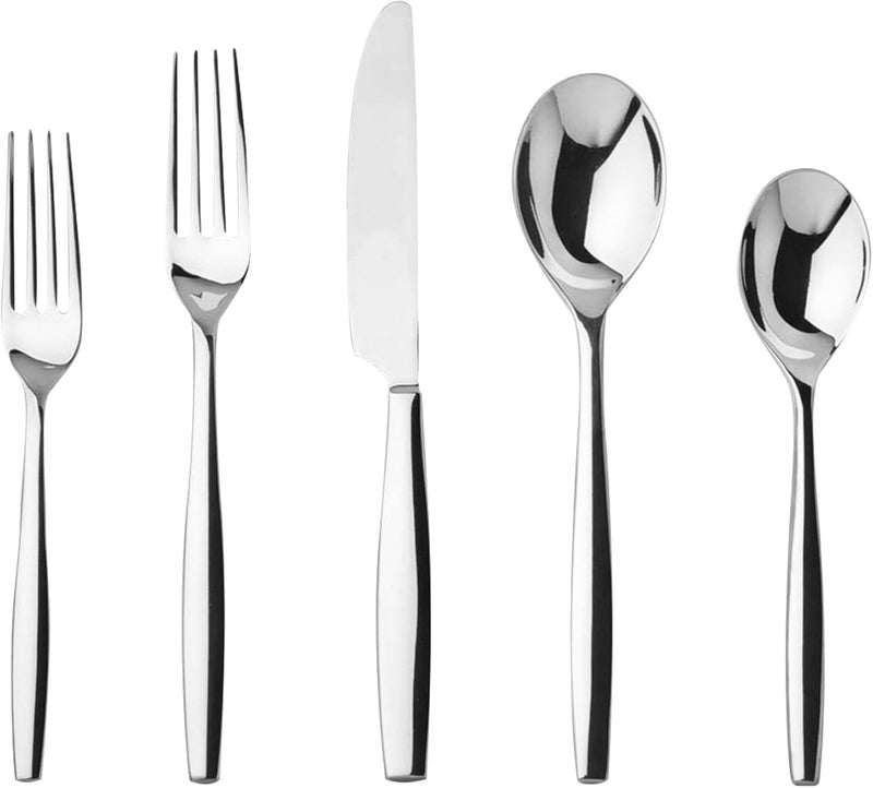nambe Aidan Flatware Set 45Pc Set 1810 Mirror Stainless Steel Silverware Cutlery Set Designed for Home Kitchens or Restaurants Service for 8 and a 3pc Hostess Utensil Set Dishwasher Safe - Image 3