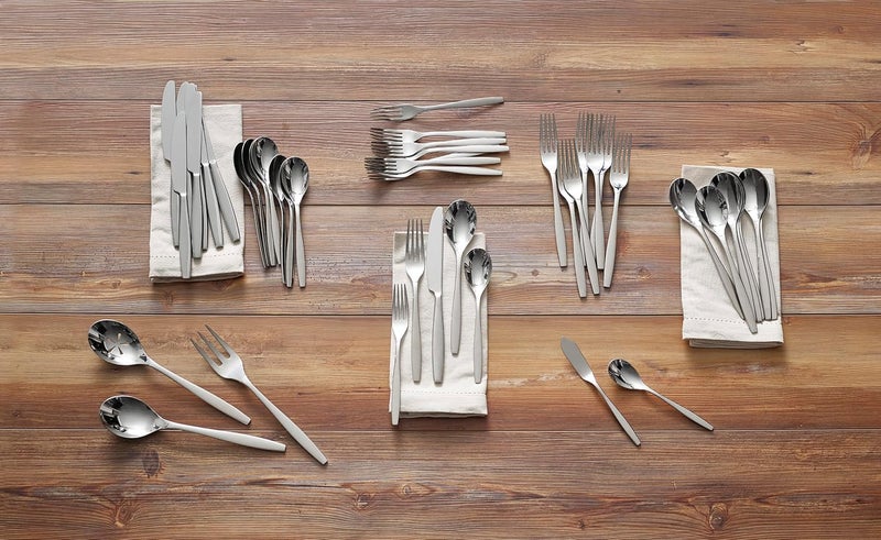 nambe Aidan Flatware Set 45Pc Set 1810 Mirror Stainless Steel Silverware Cutlery Set Designed for Home Kitchens or Restaurants Service for 8 and a 3pc Hostess Utensil Set Dishwasher Safe - Image 2