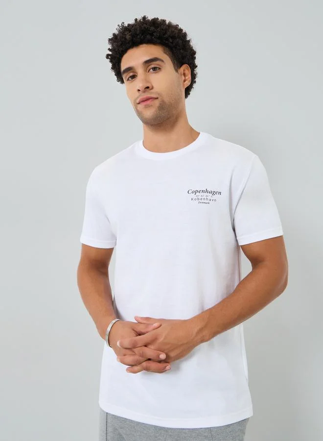 Styli Men White Graphic Print Crew Neck T-Shirt