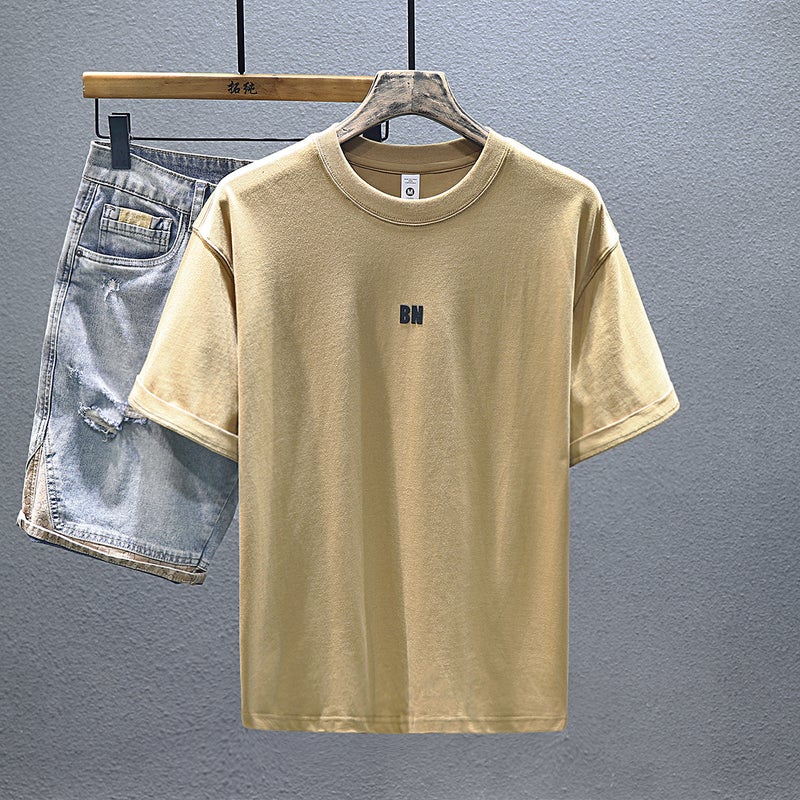 Cotton Short Sleeve T-Shirt Summer Men'S Fashion Brand Versatile Three-Dimensional Suede Embossed Craft T-Shirt Half Sleeve Fashion - Image 3