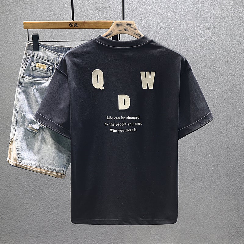 Cotton Short Sleeve T-Shirt Summer Men'S Fashion Brand Versatile Three-Dimensional Suede Embossed Craft T-Shirt Half Sleeve Fashion - Image 4