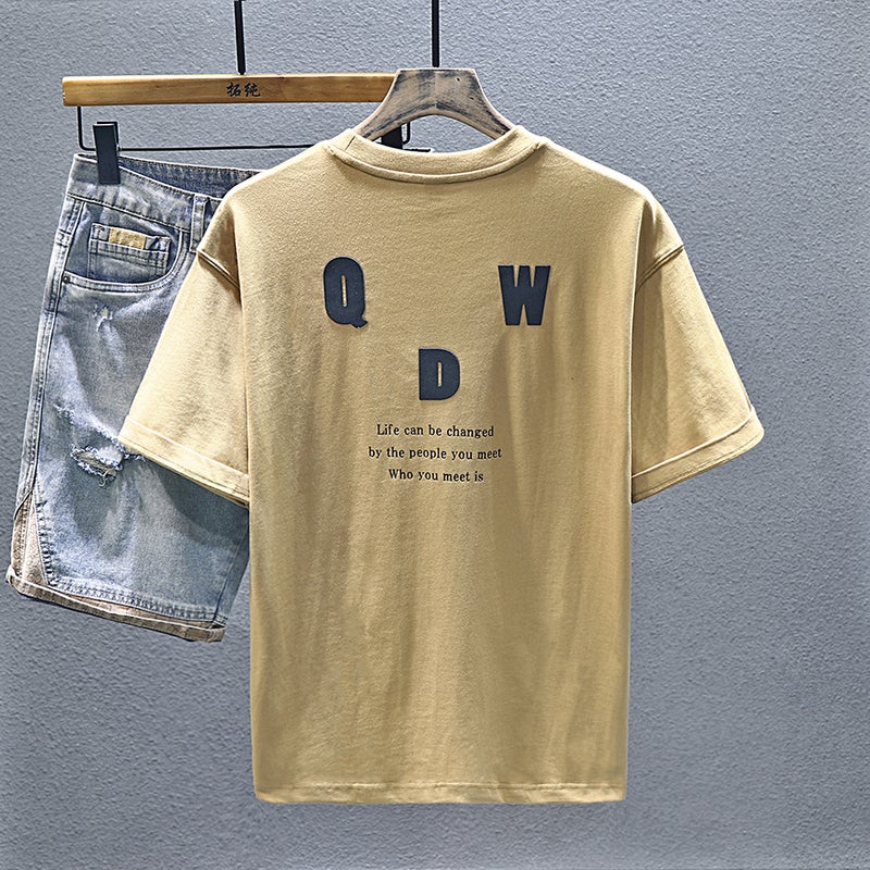 Cotton Short Sleeve T-Shirt Summer Men'S Fashion Brand Versatile Three-Dimensional Suede Embossed Craft T-Shirt Half Sleeve Fashion - Image 2