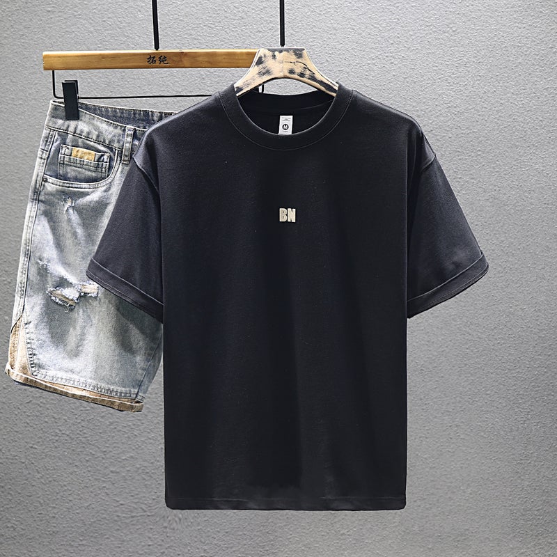 Cotton Short Sleeve T-Shirt Summer Men'S Fashion Brand Versatile Three-Dimensional Suede Embossed Craft T-Shirt Half Sleeve Fashion - Image 5