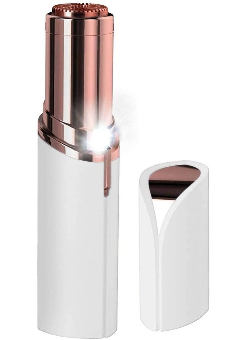 JAJEEK Women Painless Facial Hair and Eyebrow Trimmer, Hair Shaver and Remover, Lipstick Style with built-in LED light, Waterproof in 18K gold plated design, Battery Mode-White - Image 1