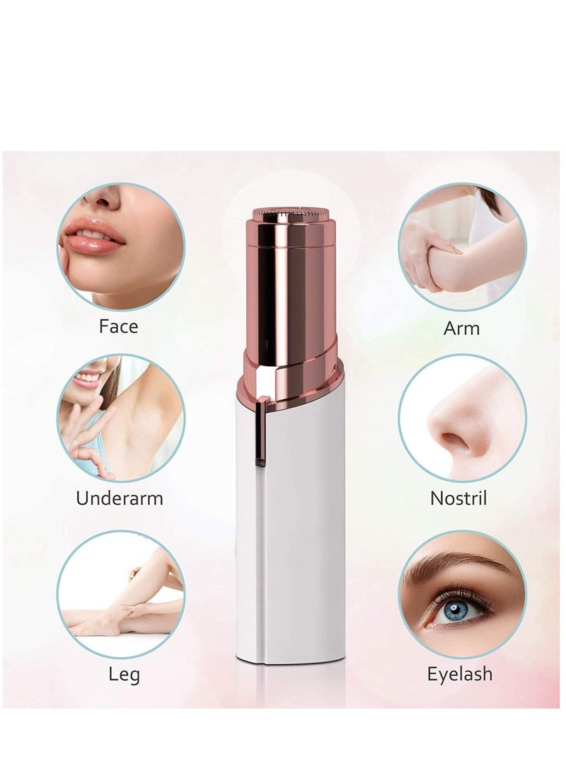 JAJEEK Women Painless Facial Hair and Eyebrow Trimmer, Hair Shaver and Remover, Lipstick Style with built-in LED light, Waterproof in 18K gold plated design, Battery Mode-White - Image 2