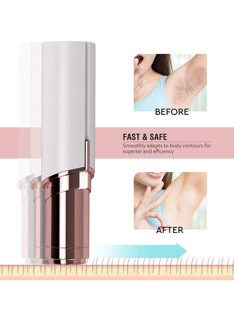 JAJEEK Women Painless Facial Hair and Eyebrow Trimmer, Hair Shaver and Remover, Lipstick Style with built-in LED light, Waterproof in 18K gold plated design, Battery Mode-White - Image 4