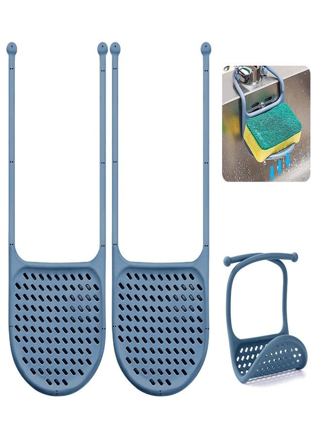 WALLFID 2 Pack Sink Sponge Holder, Adjustable Silicone Suction Cup Caddy for Sponges, Scrubbers, Soap, Kitchen, Bathroom (Denim Blue) - Image 1