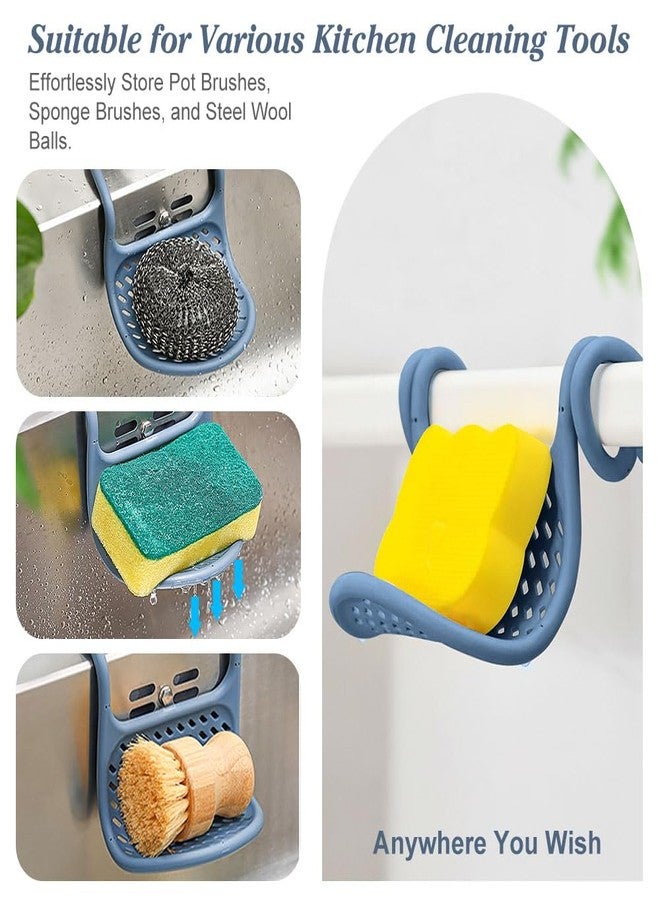 WALLFID 2 Pack Sink Sponge Holder, Adjustable Silicone Suction Cup Caddy for Sponges, Scrubbers, Soap, Kitchen, Bathroom (Denim Blue) - Image 3