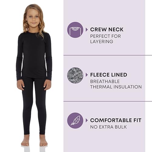 Rocky Thermal Underwear Kids Girls Thermal Underwear Set Long Johns kid Thermals Kid Base Layer kids thermals top bottom set Winter Clothes Shirt Pants Ski/Extreme Cold (Black, Medium) - Image 2