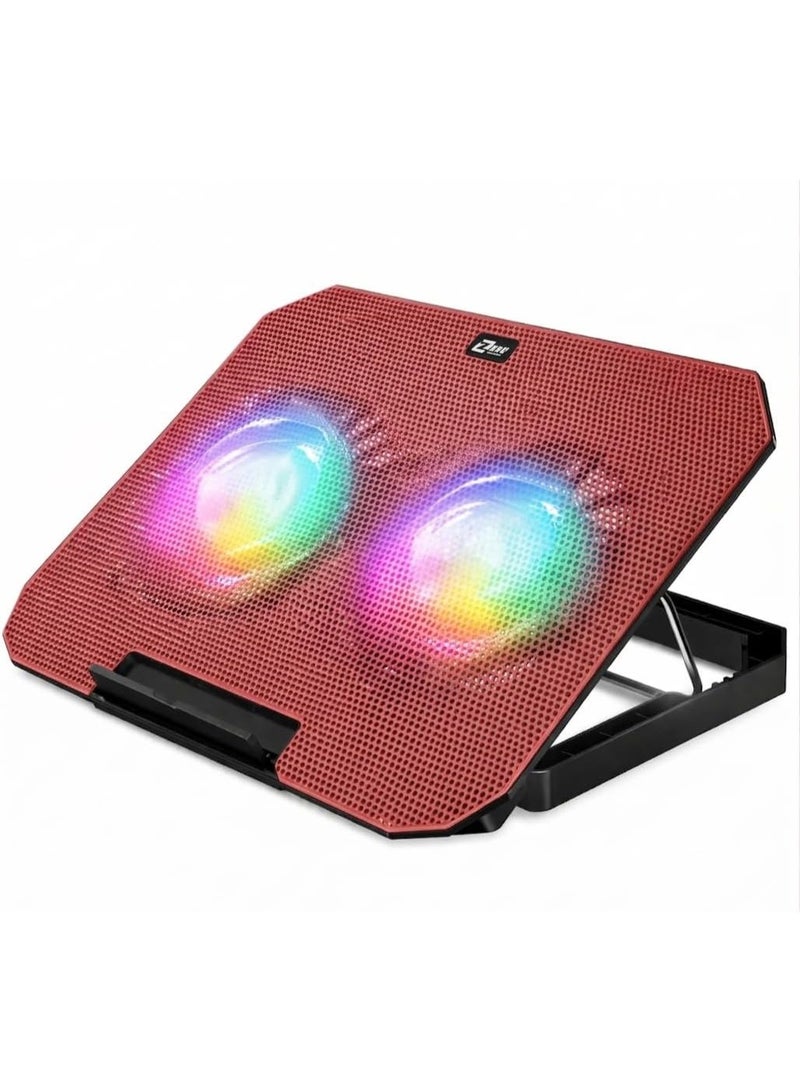 Gaming laptop cooler with 2 large fans and RGB lighting - Height adjustable stand - Compatible with all laptop sizes - Image 2