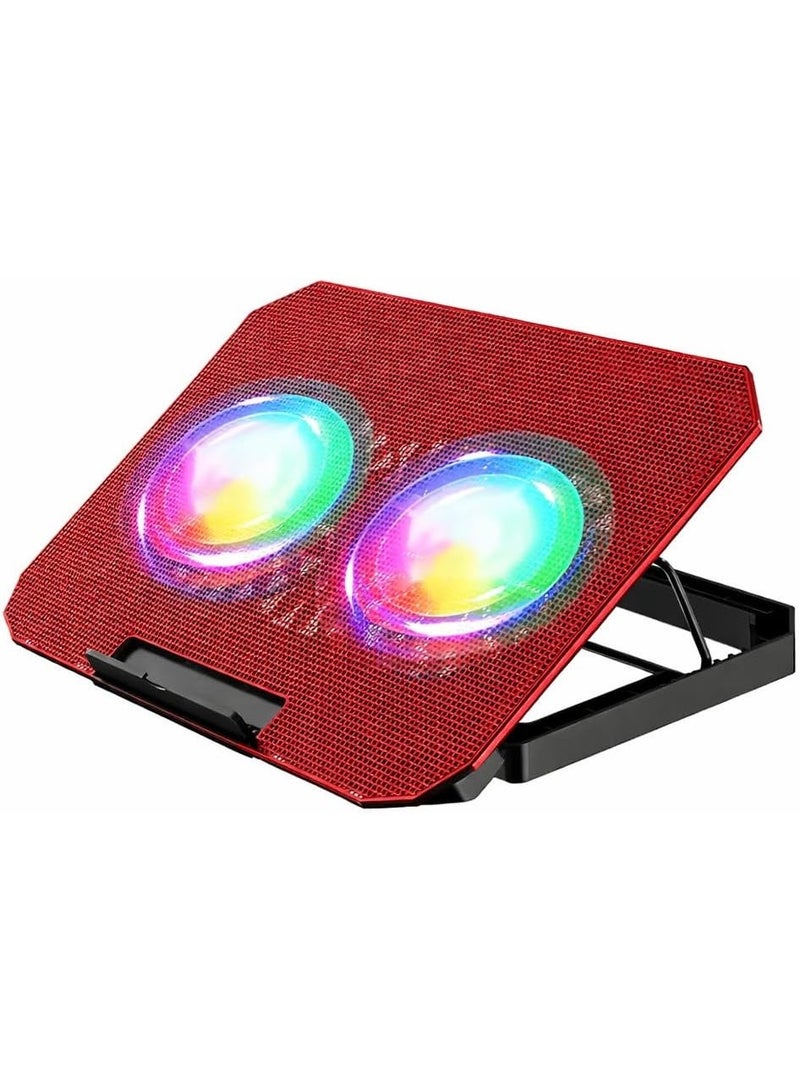 Gaming laptop cooler with 2 large fans and RGB lighting - Height adjustable stand - Compatible with all laptop sizes - Image 3