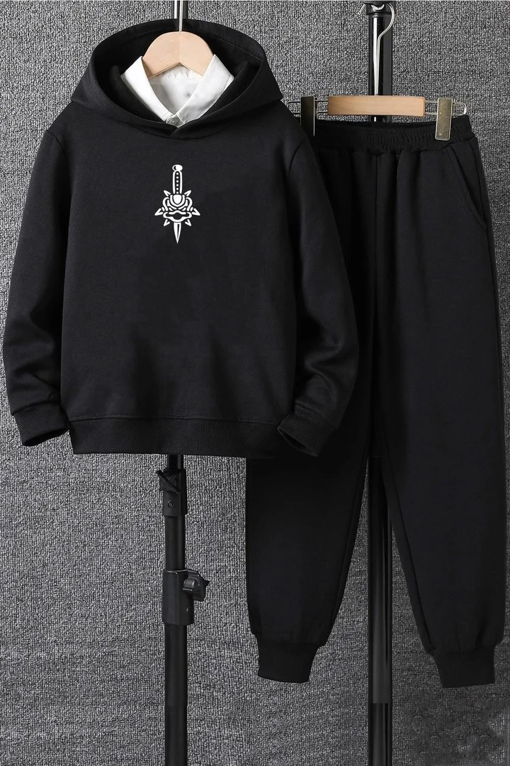 ONLYTRENDWEAR Unisex Skullcracked Printed Tracksuit Set S.m. Black