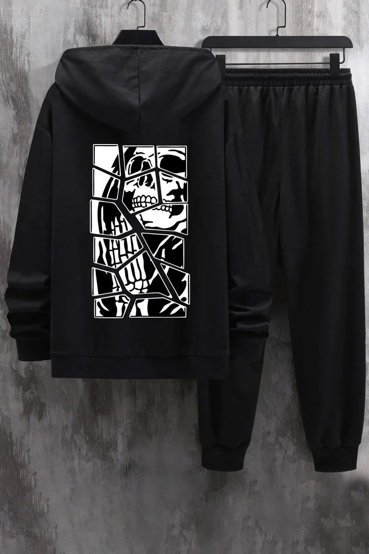 ONLYTRENDWEAR Unisex Skullcracked Printed Tracksuit Set S.m. Black