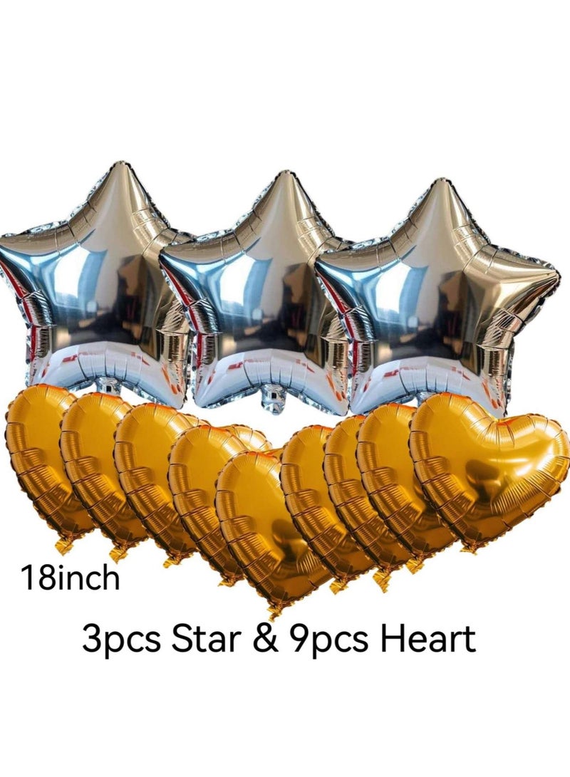 بالونات فويل على شكل قلب ذهبي وبالونات فويل على شكل نجمة فضية لحفلات الخطوبة وحفلات الزفاف وأعياد الميلاد وديكور عيد الحب أو الذكرى السنوية - Image 2