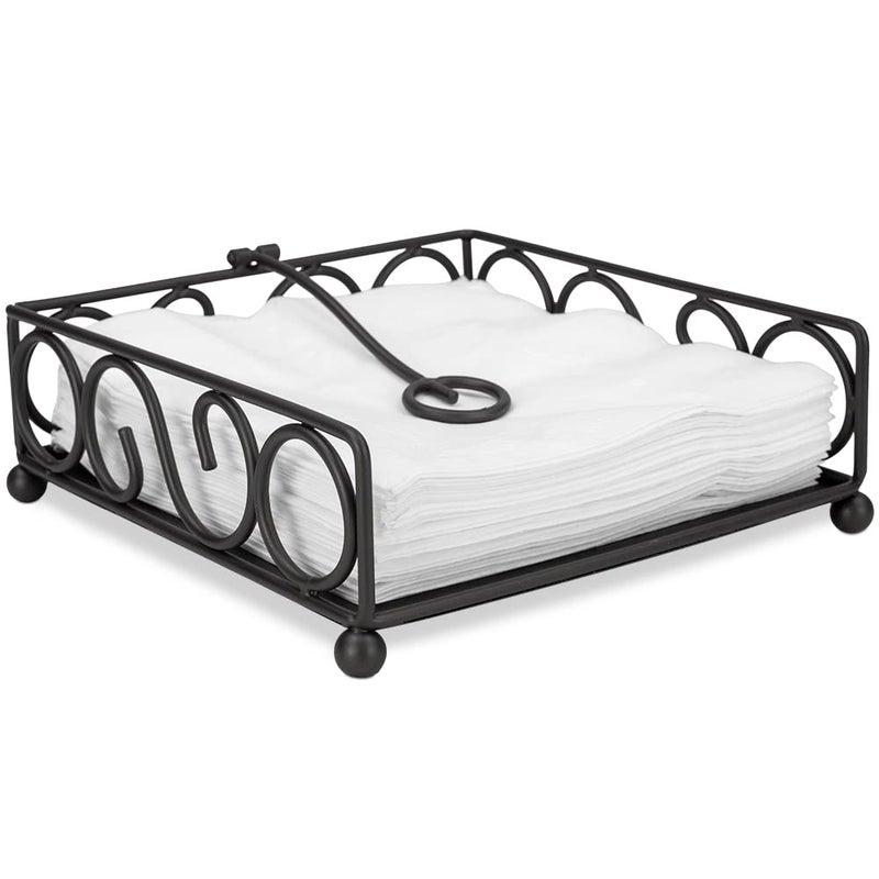Home Basics Scroll Design Flat Napkin Holder Black By Home Basics  With Weighted Pivoting Arm  Table Napkin Holder  Napkin Holders For Kitchen 