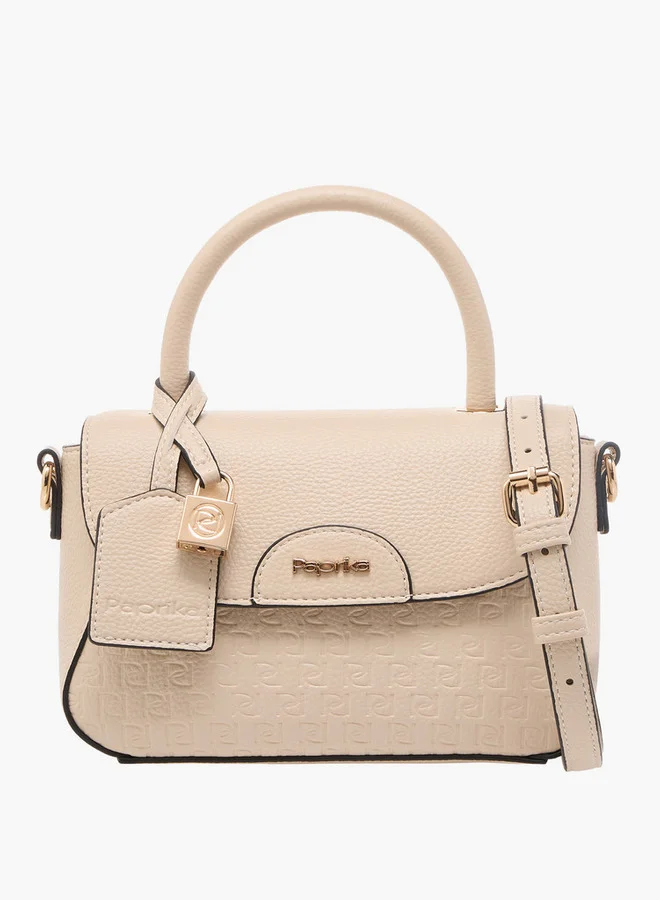 بابريكا Monogram Embossed Satchel Bag with Button Closure