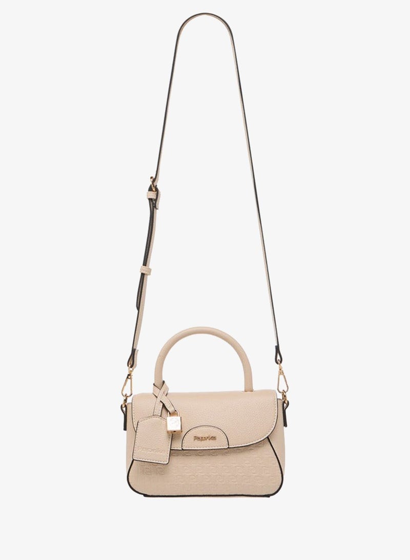 Paprika Monogram Embossed Satchel Bag with Button Closure - Image 3