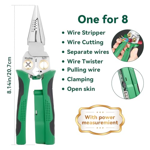 TRYGYY 8 In 1 Wire Stripper With Voltage Tester, Multi-Function Electric Wire Stripping Tool For Cutting And Pulling Pliers, Electrician Repair Tool, Wire Strippers Electrical (Green) - Image 5