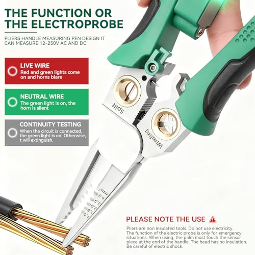TRYGYY 8 In 1 Wire Stripper With Voltage Tester, Multi-Function Electric Wire Stripping Tool For Cutting And Pulling Pliers, Electrician Repair Tool, Wire Strippers Electrical (Green) - Image 2