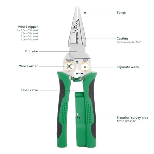 TRYGYY 8 In 1 Wire Stripper With Voltage Tester, Multi-Function Electric Wire Stripping Tool For Cutting And Pulling Pliers, Electrician Repair Tool, Wire Strippers Electrical (Green) - Image 4