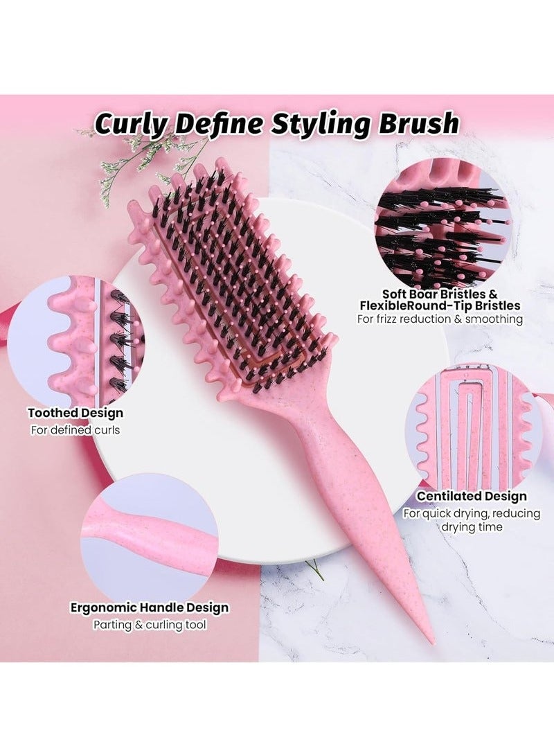 ATRJSZ Curly Hair Brush Defining, Vented Curl Defining Brush for Effortlessly Detangling Shaping and Styling Women's Men's Curls on All Wet or Dry Hair Types, Reduces Frizz (Pink)  - Image 2