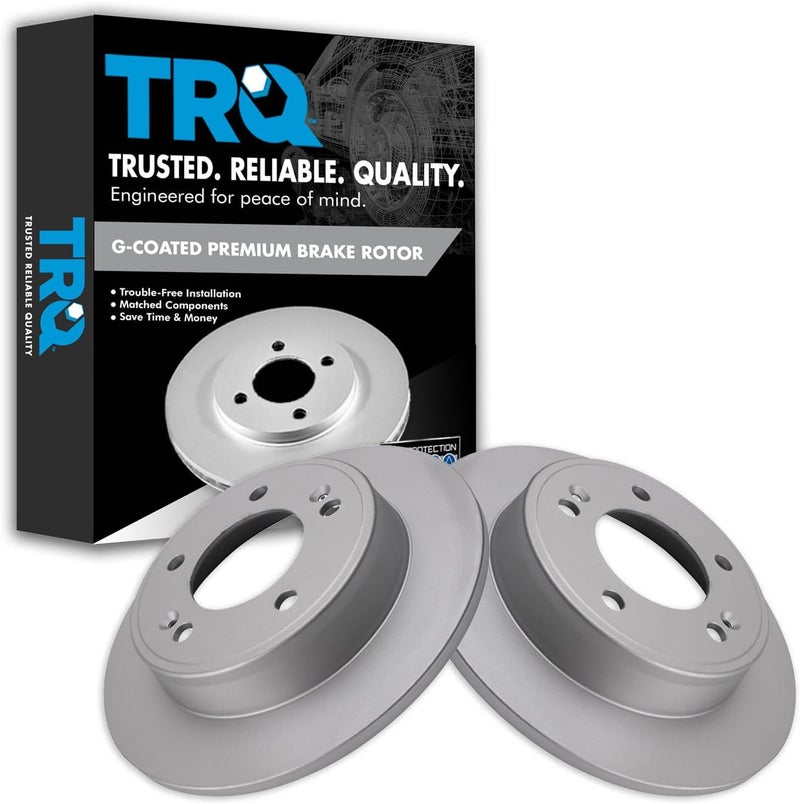 TRQ Rear Brake Rotor Set G Coated Solid Compatible with 2011-2023 Hyundai Elantra 2012-2023 Veloster 2018-2023 Kona 2020-2024 Venue 2014-2024 Kia Forte Forte5 Forte Koup Seltos Soul - Image 1