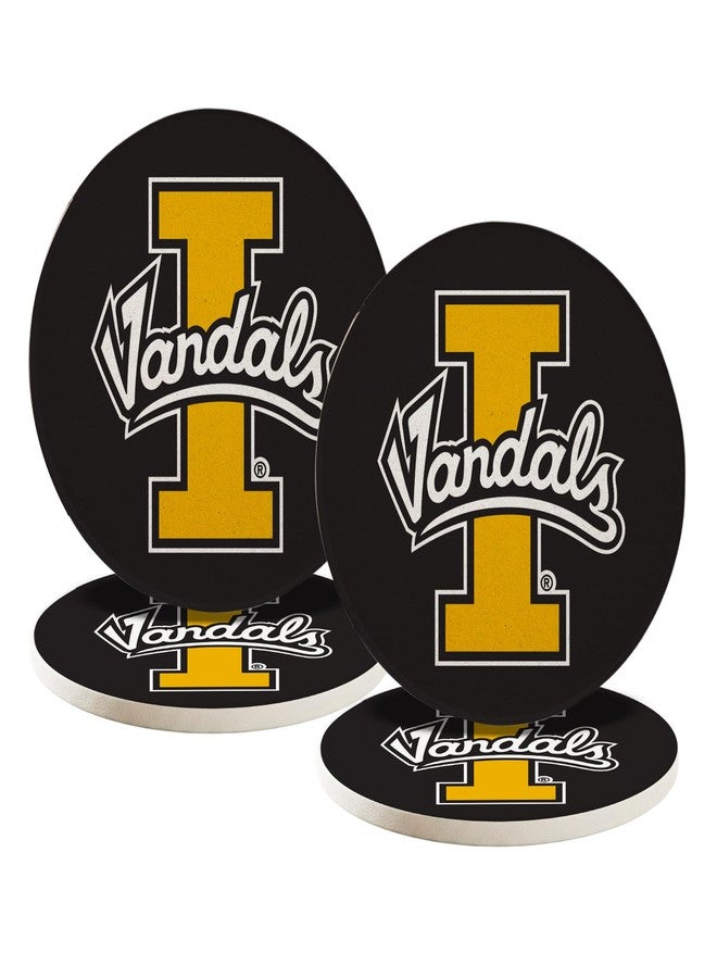 Desert Cactus University of Idaho Circle Ceramic Coasters 4 Pack Vandals U of I Absorbent Drink Coasters with Cork Backing (Design A) - Image 1