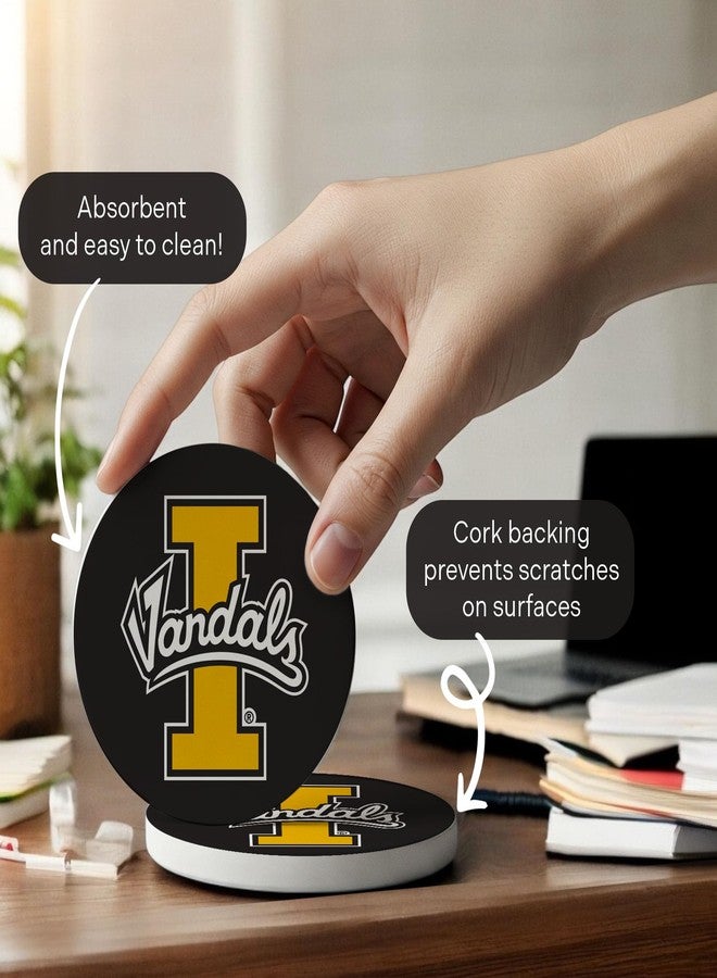 Desert Cactus University of Idaho Circle Ceramic Coasters 4 Pack Vandals U of I Absorbent Drink Coasters with Cork Backing (Design A) - Image 5