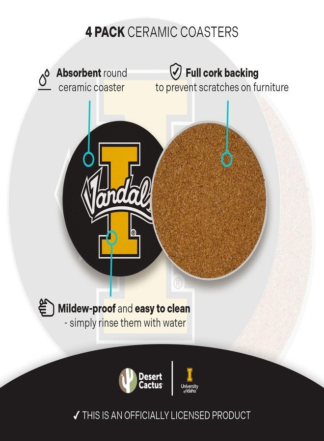 Desert Cactus University of Idaho Circle Ceramic Coasters 4 Pack Vandals U of I Absorbent Drink Coasters with Cork Backing (Design A) - Image 3
