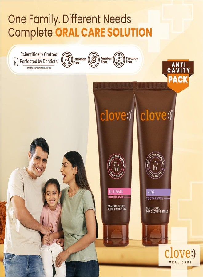 Clove Ultimate & Kidz Family Combo, Multi-Benefit Cavity Protection for Adults + Gentle Protection for Kids (3+ Years), Strawberry Flavour, Paraben-Free & Safe, 100g Each - Image 4