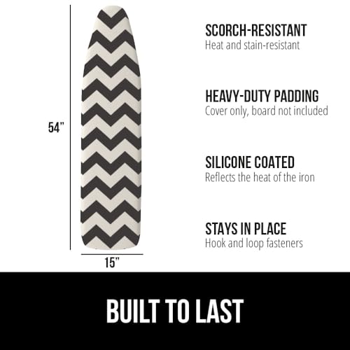 Gorilla Grip The Original GORILLA GRIP Ironing Board Cover and Pad, Silicone Coating, Thick Scorch Resistant Padding, Heavy Duty Iron Covers Standard Boards, Hook and Loop Fastener Strap, Chevron, 15x54 - Image 2