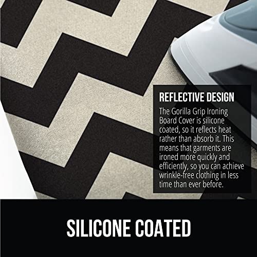 Gorilla Grip The Original GORILLA GRIP Ironing Board Cover and Pad, Silicone Coating, Thick Scorch Resistant Padding, Heavy Duty Iron Covers Standard Boards, Hook and Loop Fastener Strap, Chevron, 15x54 - Image 4