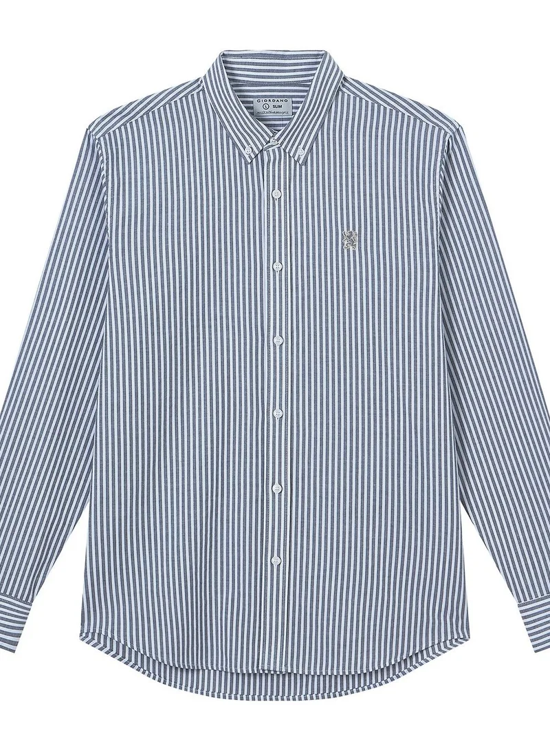 Giordano Men’s Cotton Slim Oxford Shirt with Embroidery