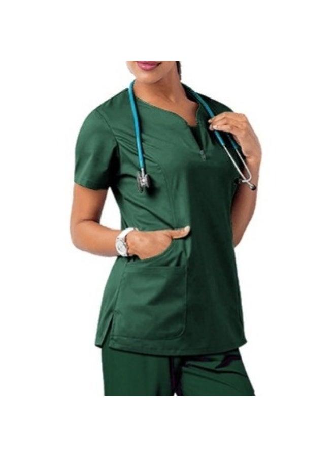 Loquat Womens Medical Scrubs Set Medical Uniform Set Dark Green - Image 1