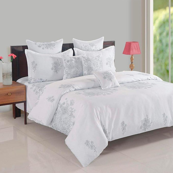 ZINNIA COLLECTION PREMIUM COTTON 250 TC FLORAL PRINT COTTON SATIN EXTRA LARGE BED SHEET WITH 2 PILLOW COVER WHITE