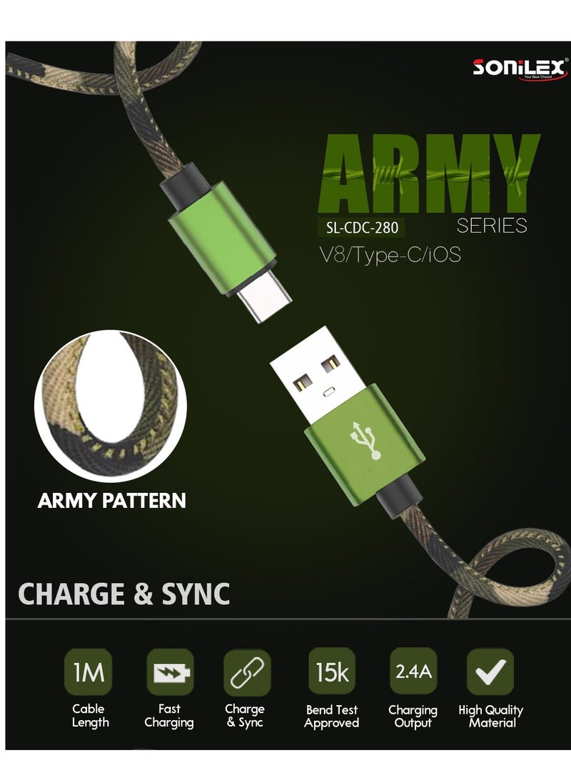 SOniLEX - SL-CDC-280 Charge & SYNC Army Cable V8/Type-c /iOS - Image 1