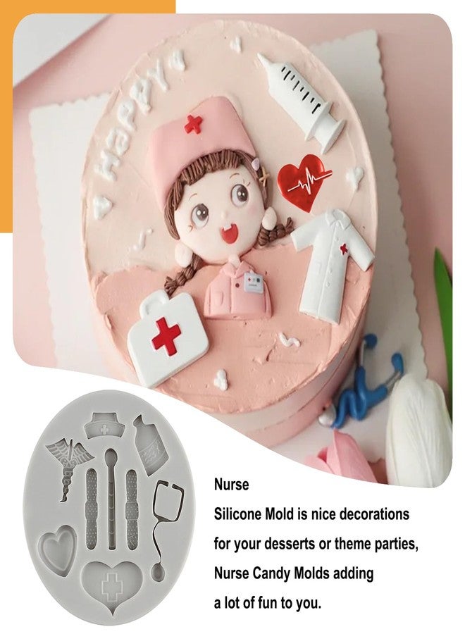 Sijiangmold Nurse Graduation Themed Fondant Molds Silicone Doctor Nurse Grad Hat Medical Equipment Candy Mold For Cake Decorating Cupcake Topper Chocolate Candy Polymer Clay Gum Paste Set Of 4 - Image 3