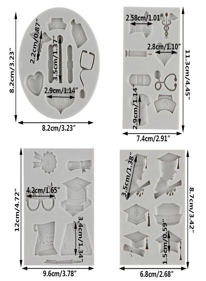 Sijiangmold Nurse Graduation Themed Fondant Molds Silicone Doctor Nurse Grad Hat Medical Equipment Candy Mold For Cake Decorating Cupcake Topper Chocolate Candy Polymer Clay Gum Paste Set Of 4 - Image 2