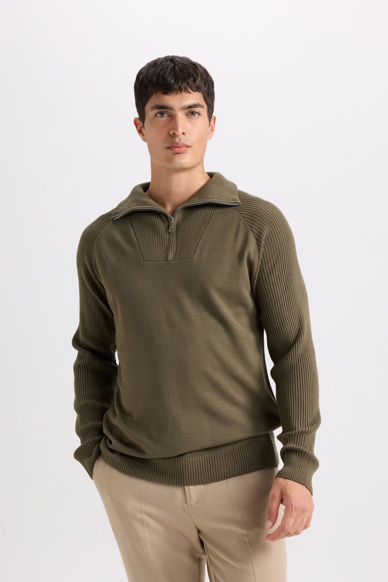 DeFacto Boy Standard Fit Half Zipper Stand Collar Knitted Pullover  - Image 1