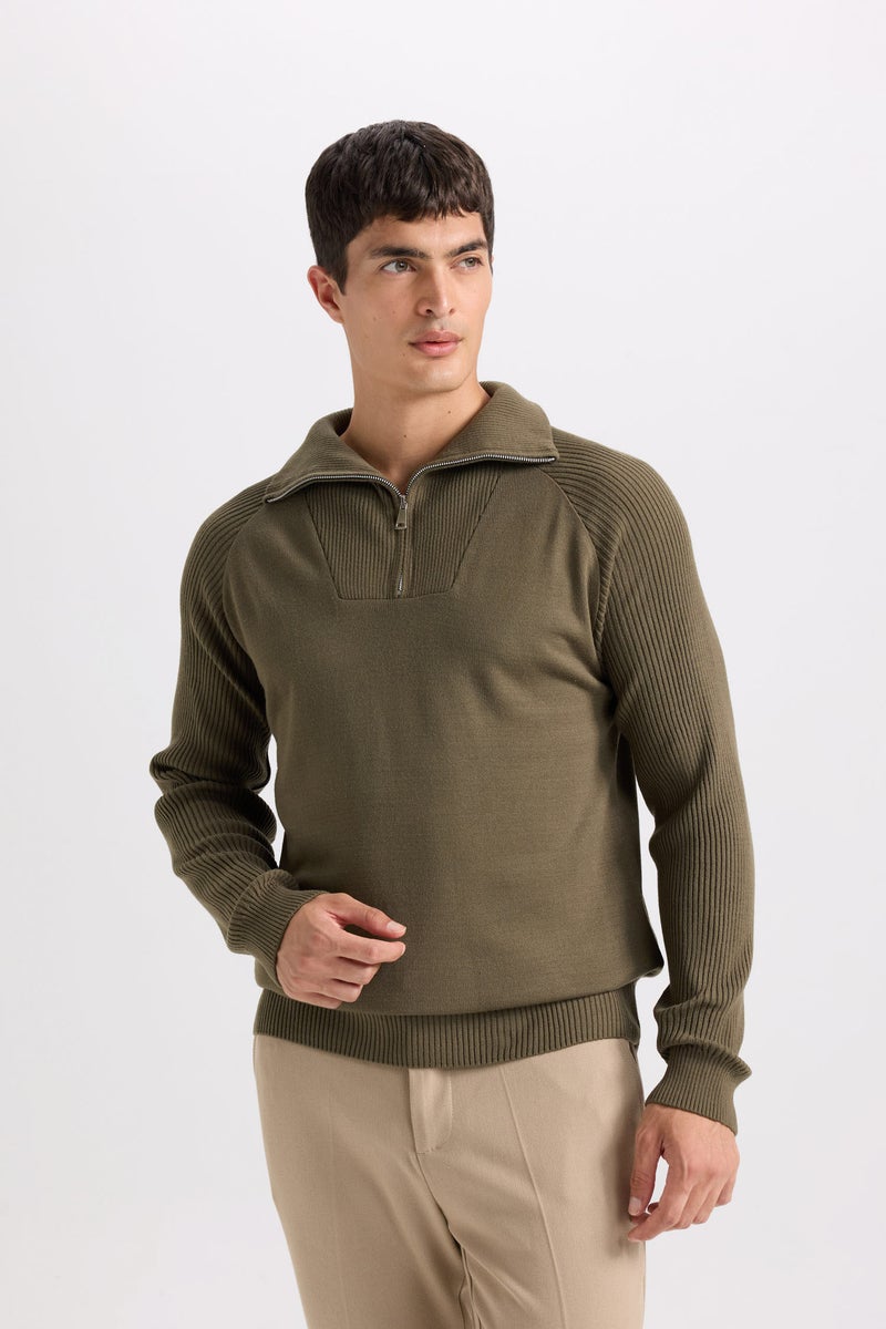 DeFacto Boy Standard Fit Half Zipper Stand Collar Knitted Pullover  - Image 3