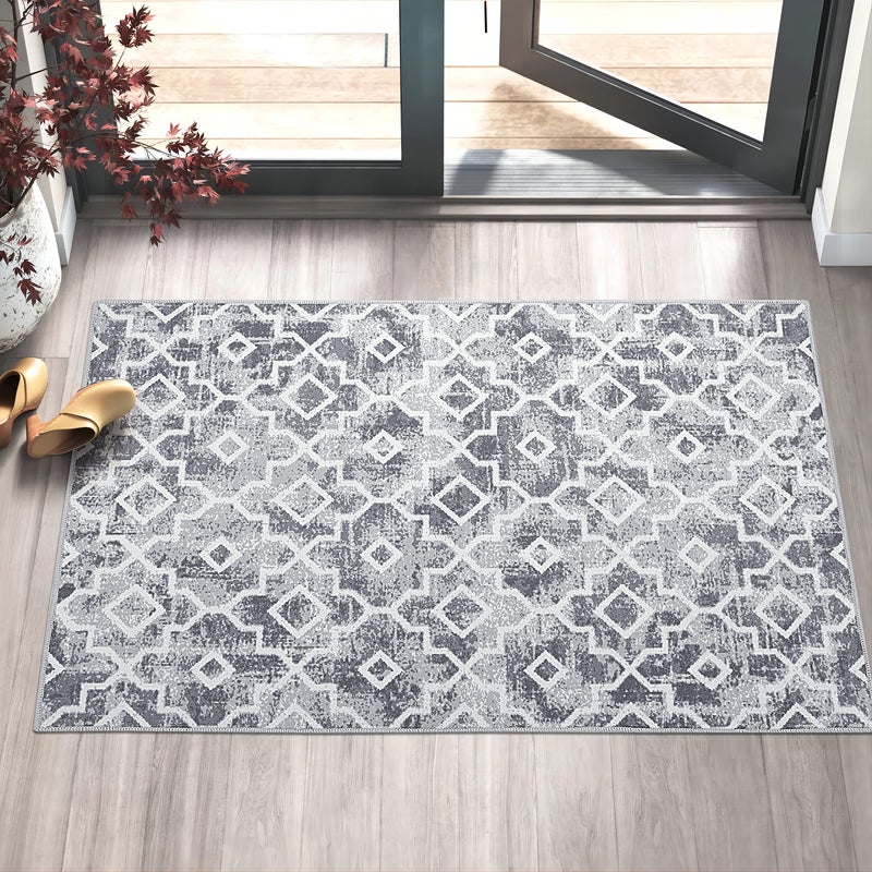 Wonnitar Moroccan Indoor Door Mat  32x48 Entrance Doormat Entry Rug Washable Grey Absorbent NonSlip Front Door Mat LowProfile Dirt Resist Rug for Bathroom Entryway Grey472 x 315
