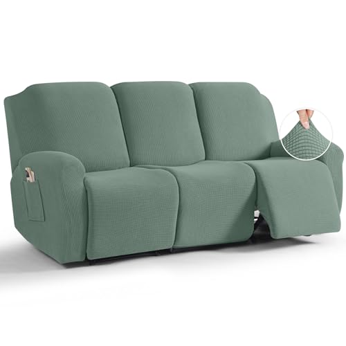 TAOCOCO Recliner Sofa Covers 8Pieces Stretch Large Couch Covers for 3 Seats Reclining Slipcovers Soft Jacquard Pattern Furniture Protector Sage Green