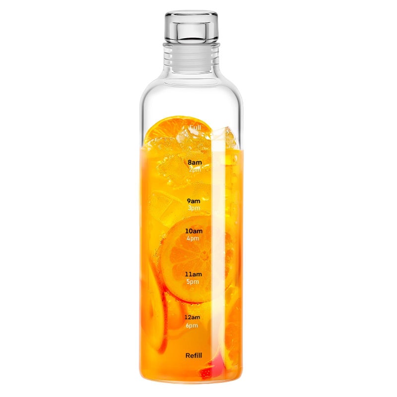 Doseno Water Bottles with Lids and Time Marker,Simple Modern Transparent Glass Water Bottles, 17oz Glass Cups,for Juicing for Office, Gyms, CafÃ©s, Gym Essentials Women - Image 1