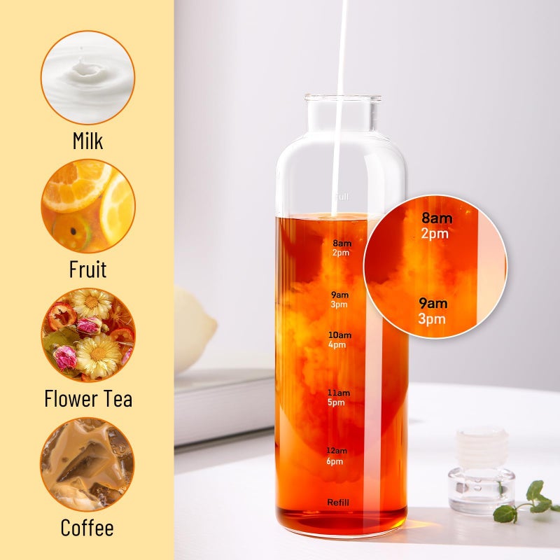 Doseno Water Bottles with Lids and Time Marker,Simple Modern Transparent Glass Water Bottles, 17oz Glass Cups,for Juicing for Office, Gyms, CafÃ©s, Gym Essentials Women - Image 2