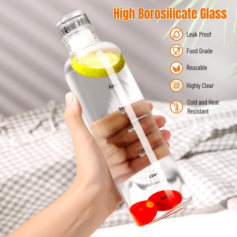 Doseno Water Bottles with Lids and Time Marker,Simple Modern Transparent Glass Water Bottles, 17oz Glass Cups,for Juicing for Office, Gyms, CafÃ©s, Gym Essentials Women - Image 4