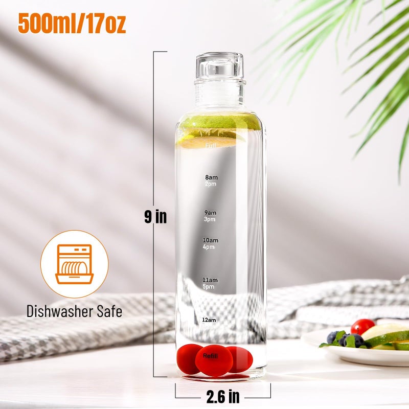 Doseno Water Bottles with Lids and Time Marker,Simple Modern Transparent Glass Water Bottles, 17oz Glass Cups,for Juicing for Office, Gyms, CafÃ©s, Gym Essentials Women - Image 3