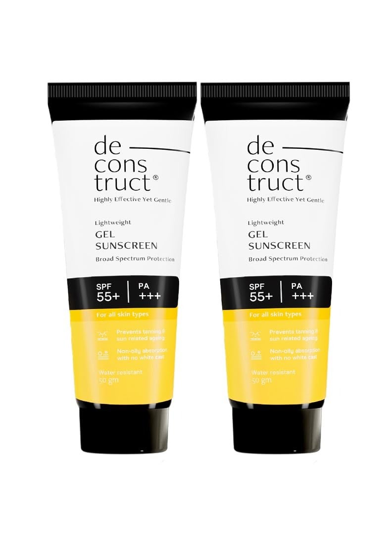 Deconstruct Face Gel Sunscreen SPF 50 + and PA+++ Gel based sunscreen for oily combination  acne prone and normal skin  Broad spectrum sunscreen  No White Cast  Lightweight  50g each pack of 2 - Image 1