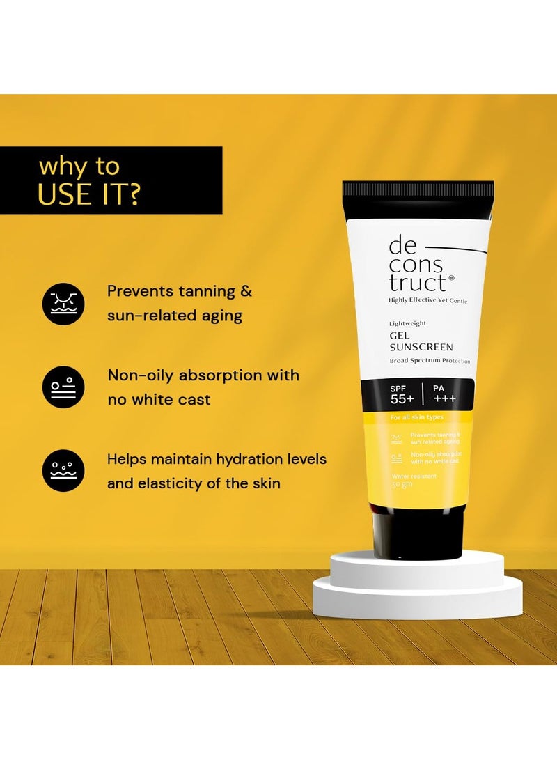 Deconstruct Face Gel Sunscreen SPF 50 + and PA+++ Gel based sunscreen for oily combination  acne prone and normal skin  Broad spectrum sunscreen  No White Cast  Lightweight  50g each pack of 2 - Image 2